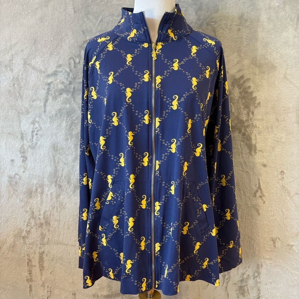 Vacation Coastal Athleisure Seahorse Print Jacket Wmn’s Sz XL